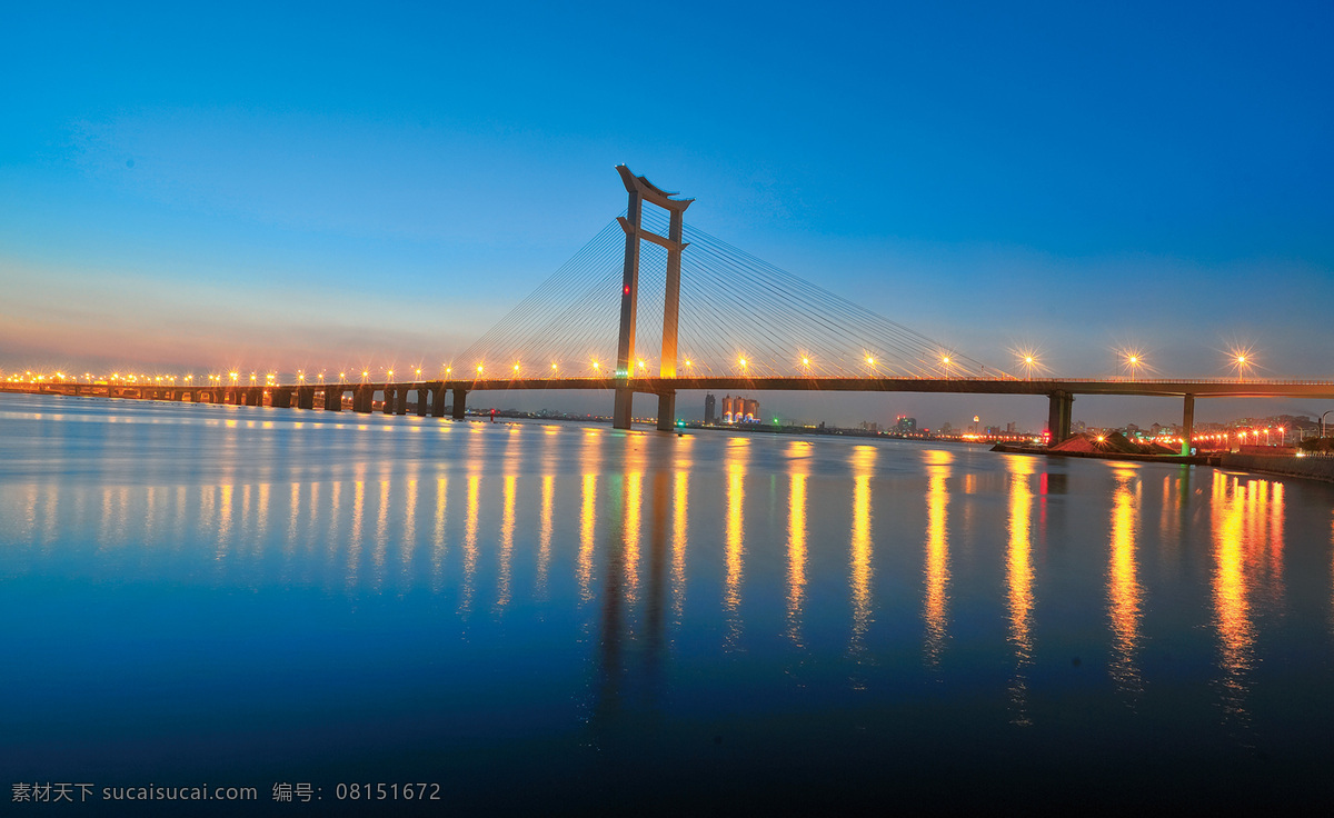 晋江大桥 泉州图片 蓝天 倒影 夜景 灯影 水面 自然风景 自然景观
