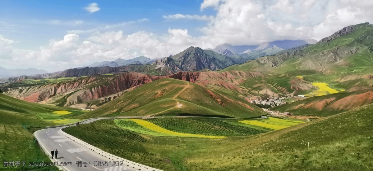 公路与山脉 公路 山脉 甘肃 风景 绿色 自然景观 自然风景