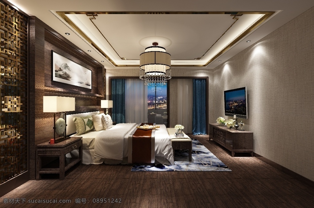 新 中式 轻 奢 复古 造型 背景 墙 卧室 3d 效果图 背景墙 新中式 轻奢