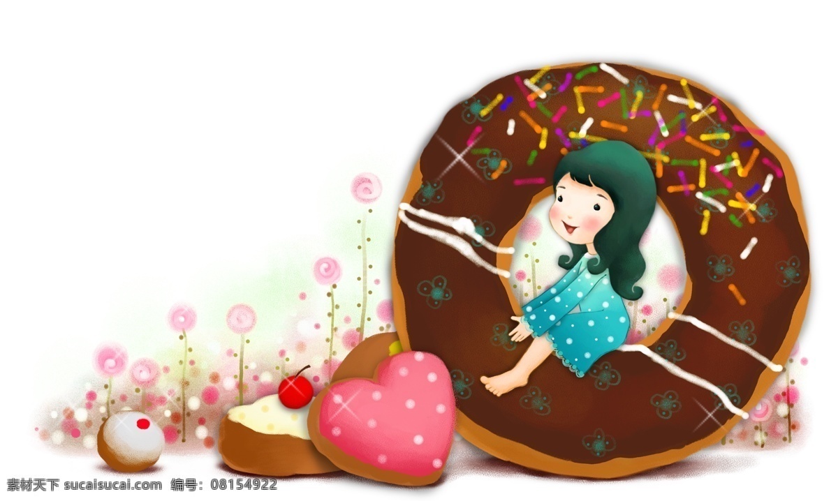 女孩与甜点 甜点 女孩 甜甜圈 蛋糕 白色