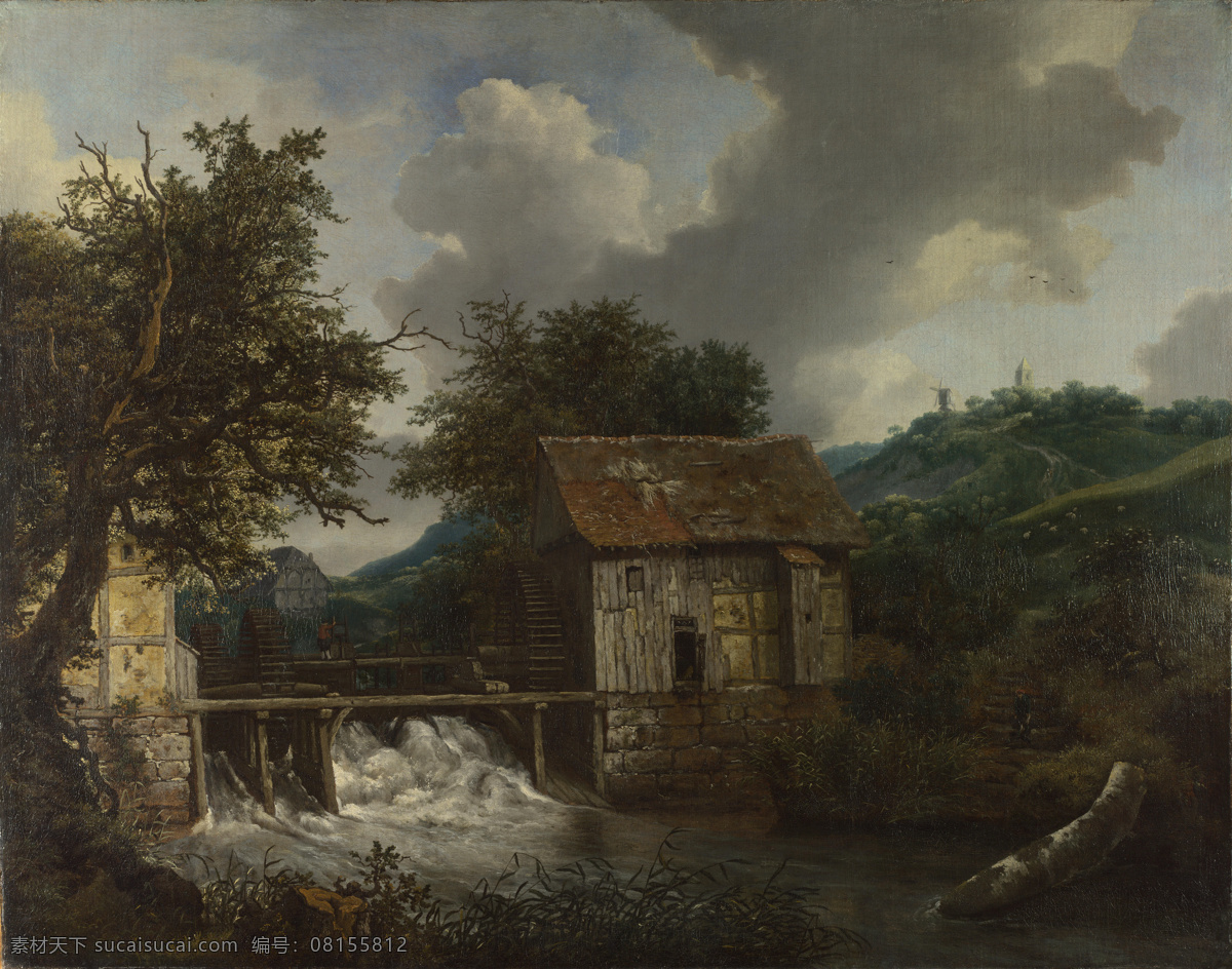 singraven 大师 画家 古典 画 建筑 景物 装饰画 油画 sluice open and watermills two ruisdael van jacob 人物 高清 西方 国外 现代 家居装饰素材