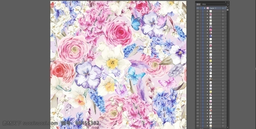 唯美 热带雨林 风格 红花绿叶 碎花 热带雨林风格 碎花花卉 无限回位 无缝拼接 矢量图案设计 底纹边框 花边花纹