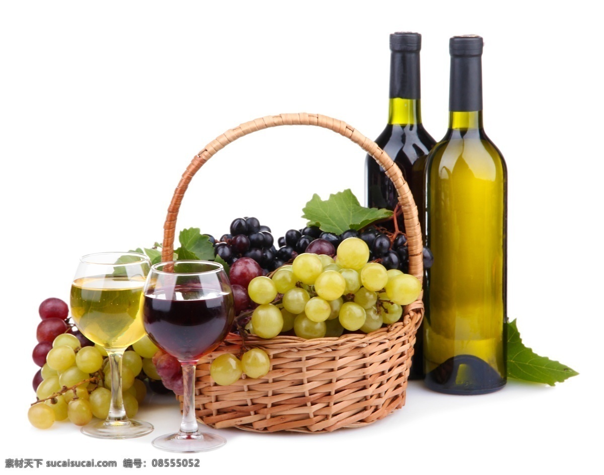 新鲜 葡萄 红酒 篮子 葡萄酒 高脚杯 玻璃酒杯 酒水 酒类图片 餐饮美食