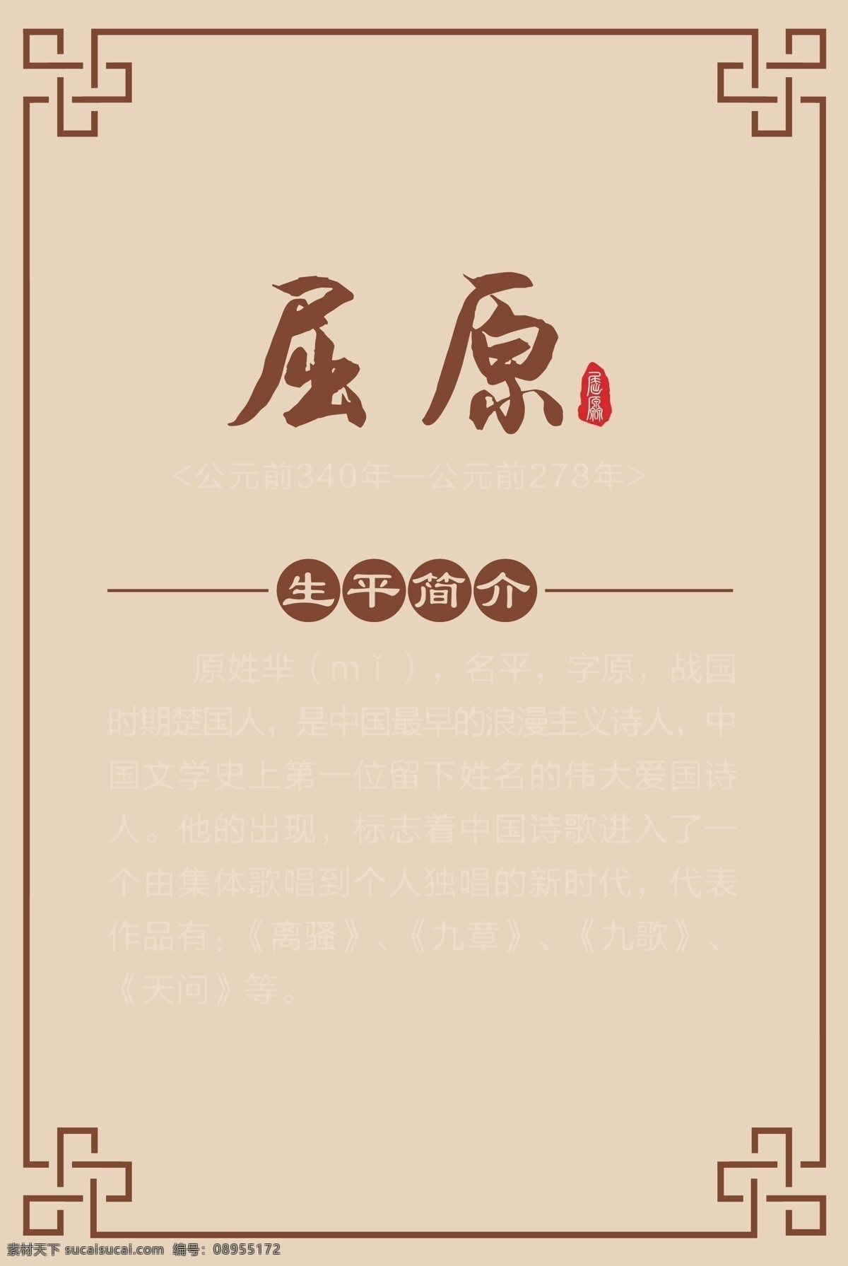 名人简介 屈原 鲁迅 罗贯中 李时珍 朱自清 李白 从古至今 名人名言 古典 花边 回字边框 校园文化 校园文化展板 展板模板