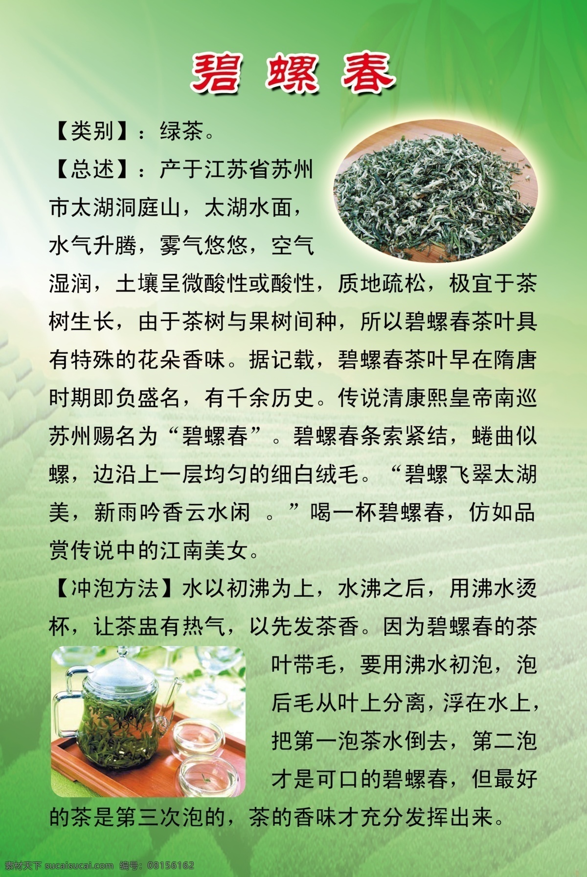 茶叶展板 碧螺春 展板 茶园 碧螺春简介 茶具 冲泡 方法 展板模板 广告设计模板 源文件