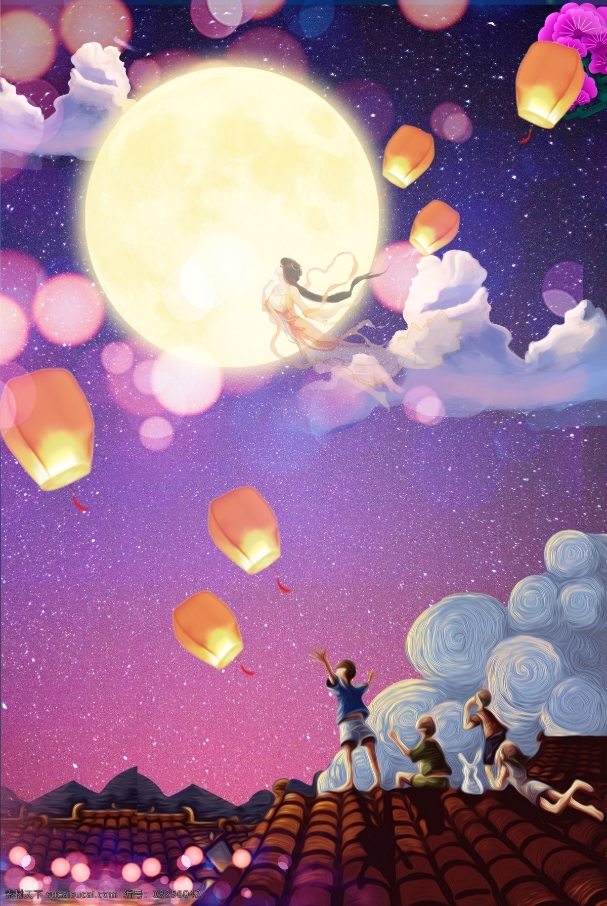 中国 传统节日 中秋 创意 背景 复古中国风 中国传统节日 月亮 兔子 神秘夜晚 团圆 文艺 创意背景