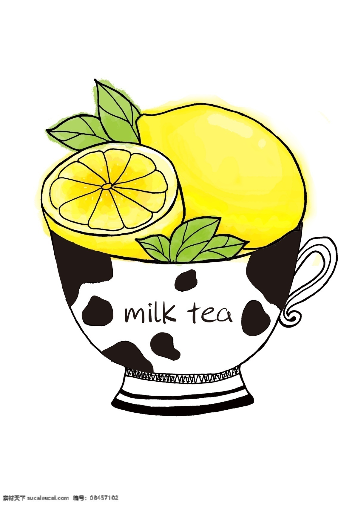 清新 柠檬 奶茶 插画 水彩 ps 简约 可爱 黄