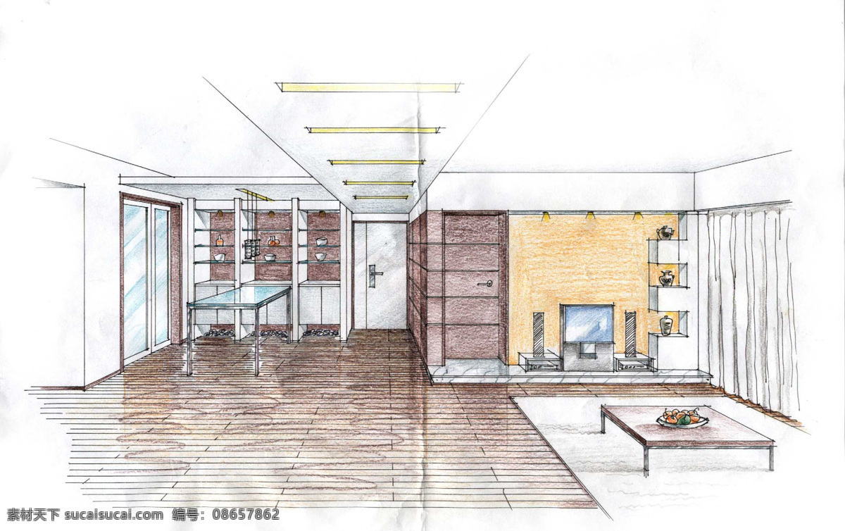 室内设计 效果图 电视 背景 墙 环境设计 客厅设计 手绘效果图 天花吊顶设计 装饰素材