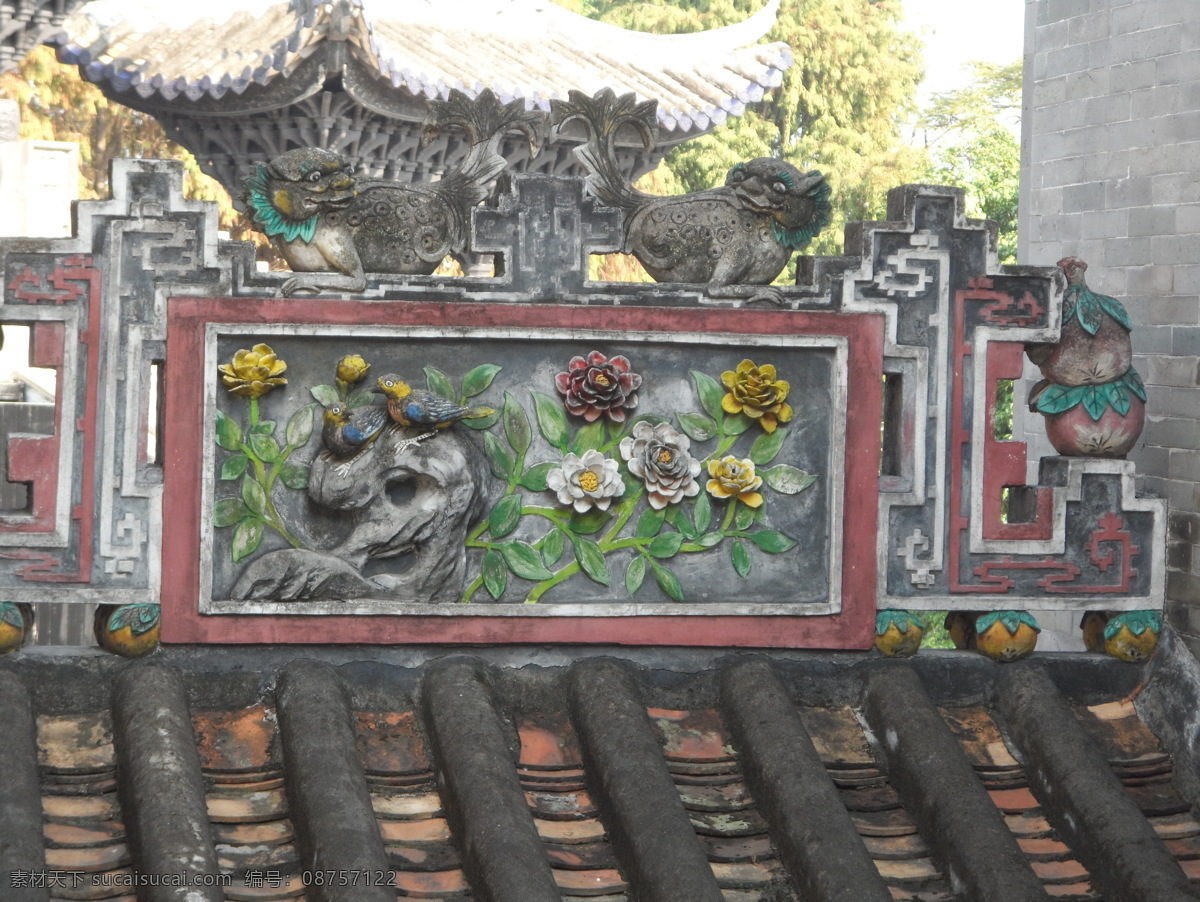 雕刻 余荫山房 瓦顶 牌坊 雕刻花 雕刻画 古建筑 建筑 花 古色古香 建筑园林 园林建筑 灰色
