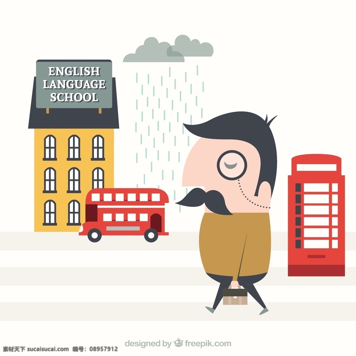 学习 英语 插图 学校 城市 教育 卡通 伦敦 街头 语言 英国 白色