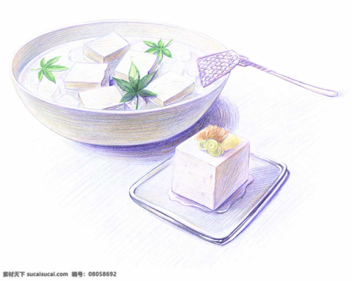 豆腐 汤 绘画 静物 美术 铅笔画 手绘 水彩 现代艺术 豆腐汤 文化艺术