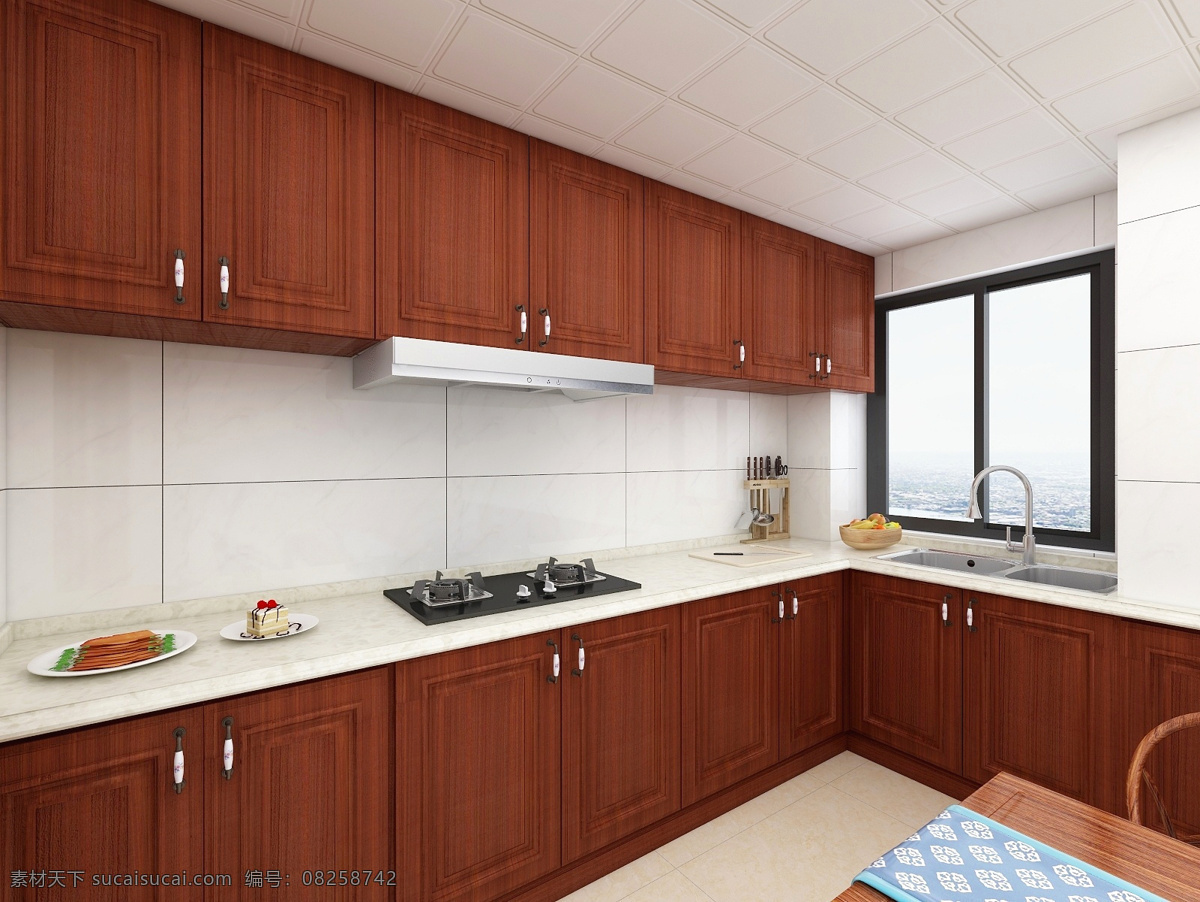 厨房 橱柜 中式 装修 家装 3d设计 3d作品