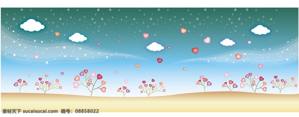 插画 背景 插画背景 风景 蓝天 沙漠 树 树木 星星 云 矢量图
