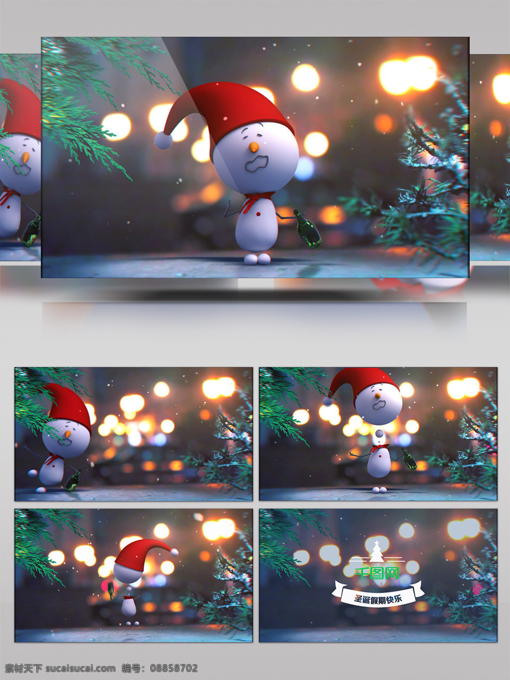 可爱 圣诞 雪人 庆祝 假期 片头 ae 模版 圣诞节 圣诞树 搞笑 3d卡通 祝福 趣味 俏皮 含音效