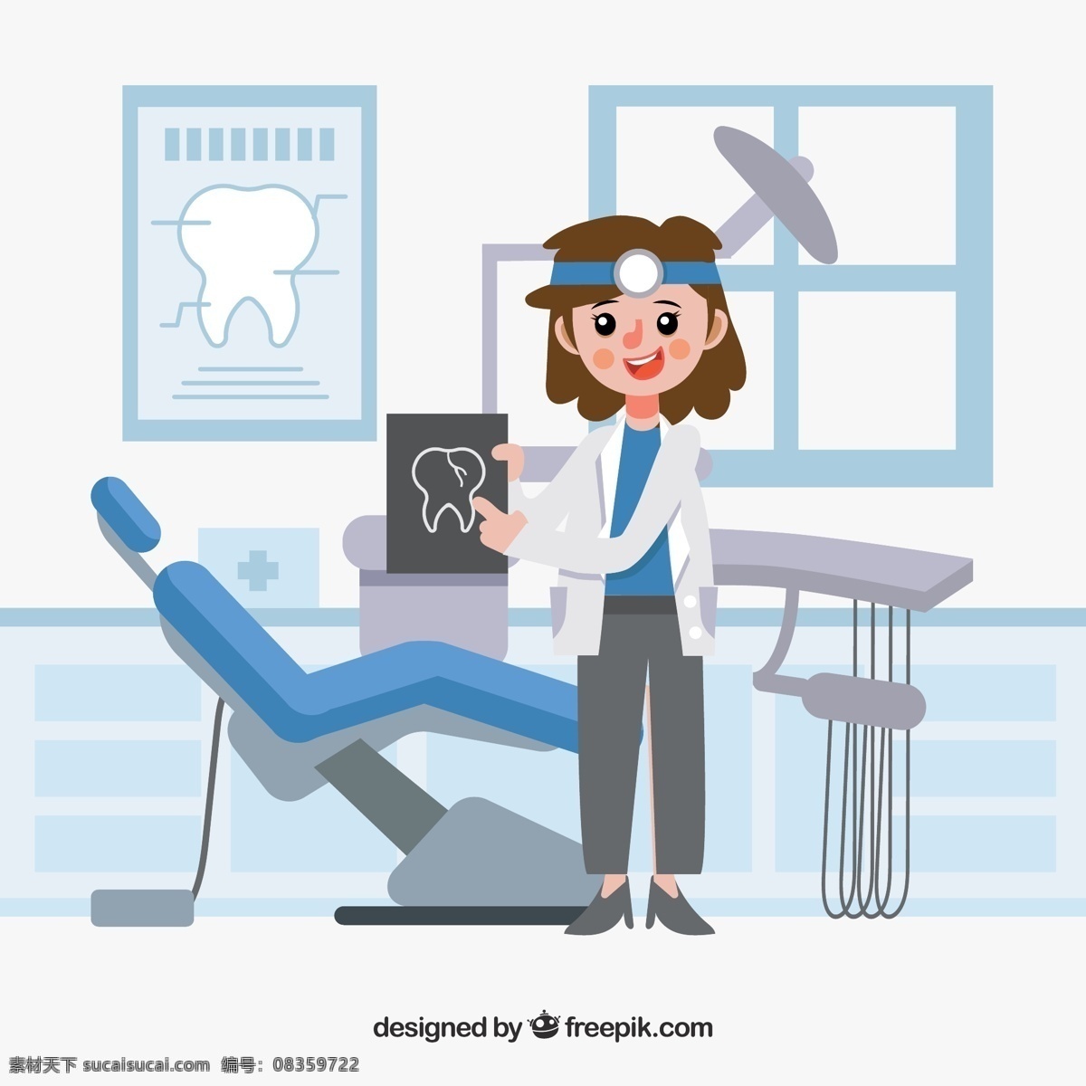 创意 牙科 女 医生 口腔器械 牙椅 女子 牙医 医疗 牙齿 动漫动画 动漫人物
