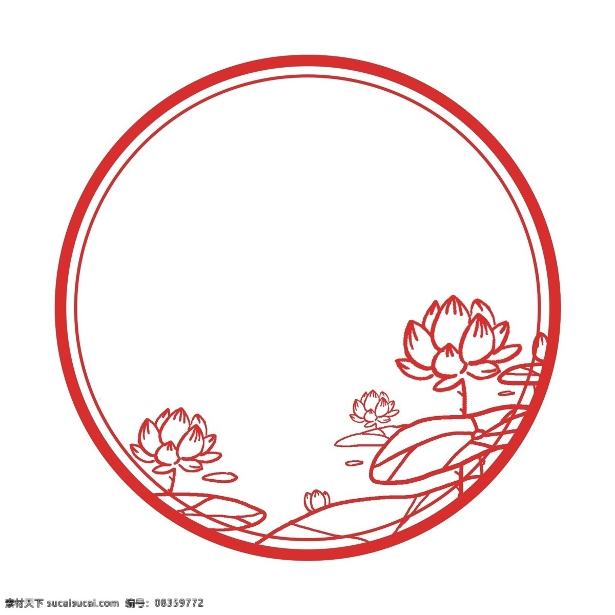圆形 荷花 中式 边框 传统 圆形边框 红色