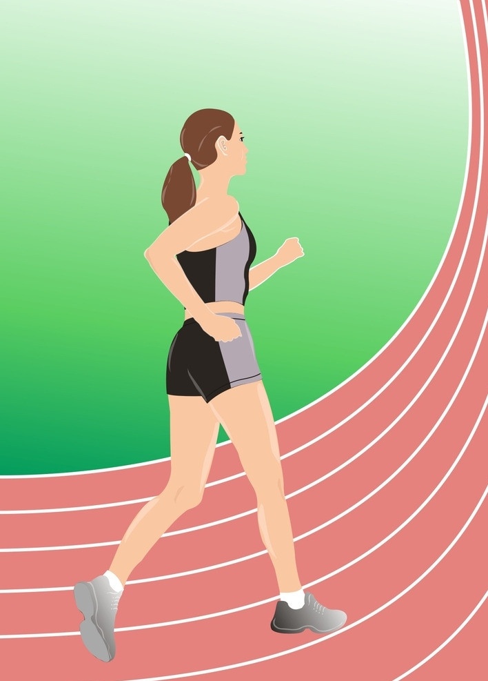 跑步 美女 跑道 运动 矢量 人物 锻炼 日常生活 矢量人物