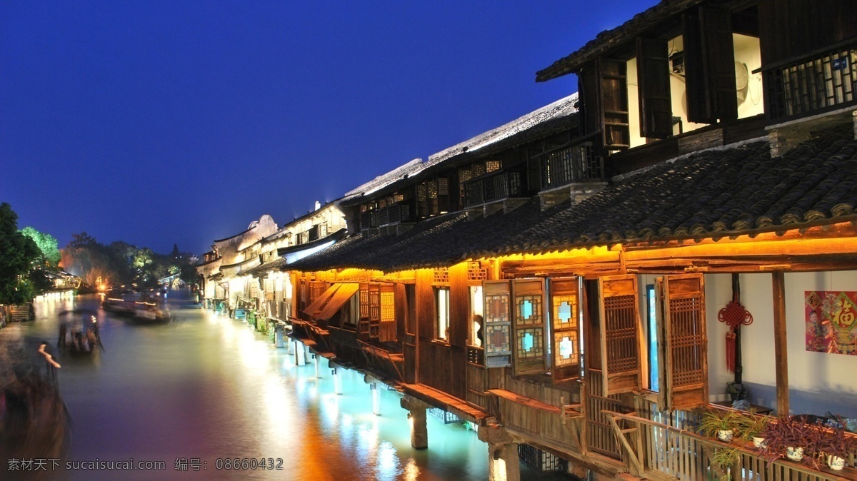 街景免费下载 壁纸 街景 小河 夜晚 背景图片