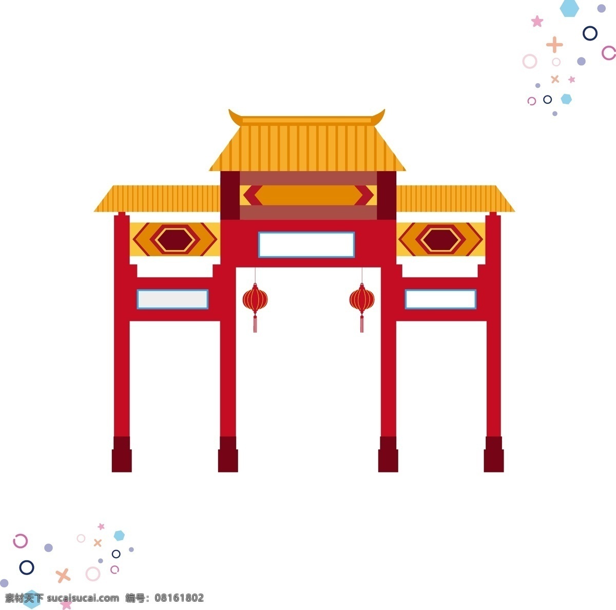 中国 古代建筑 矢量 手绘 元素 背景 套 图 古代 建筑