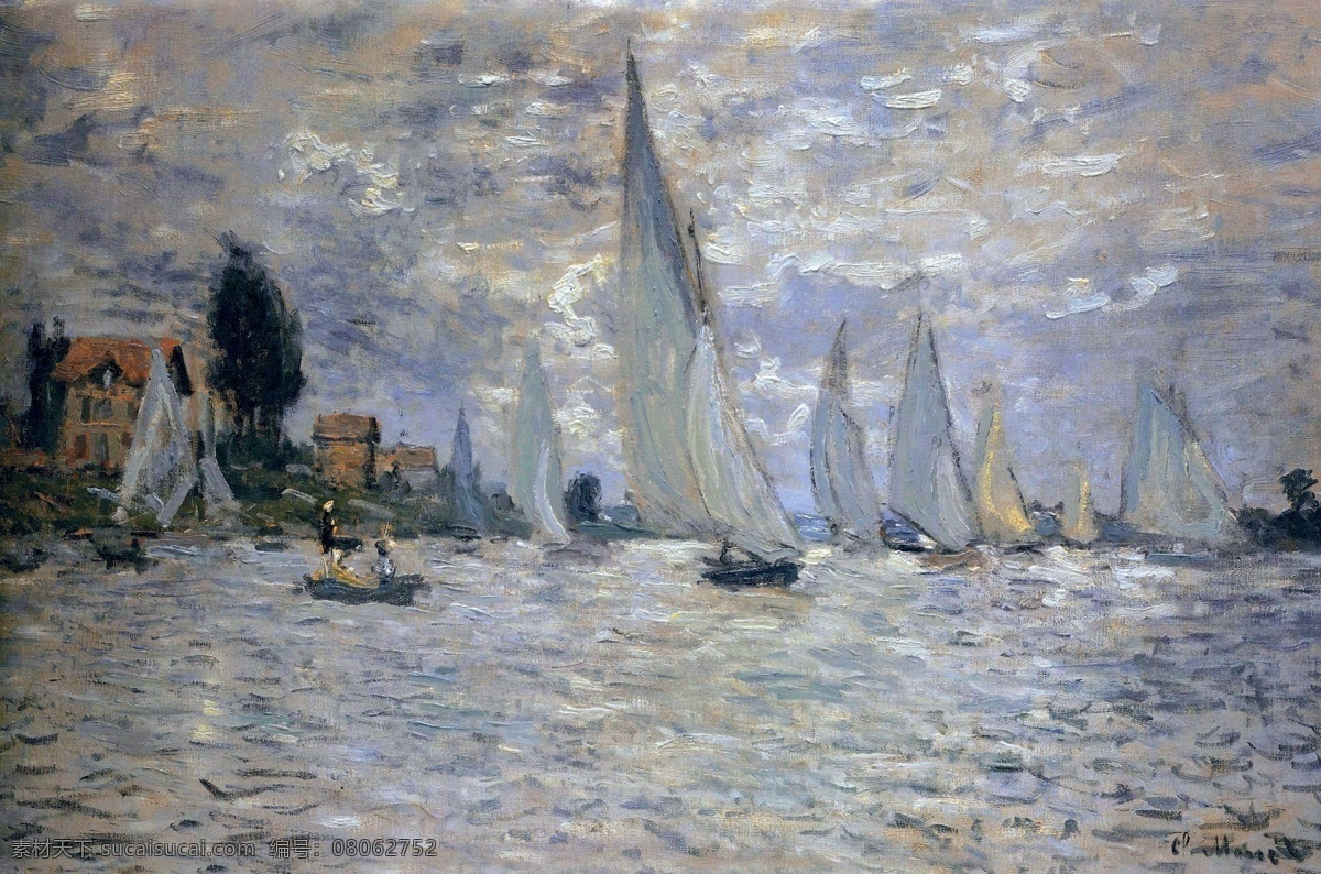 风景 建筑 田园 植物 水景 印象 画派 写实主义 油画 装饰画 argenteuil regatta boats the 装饰素材
