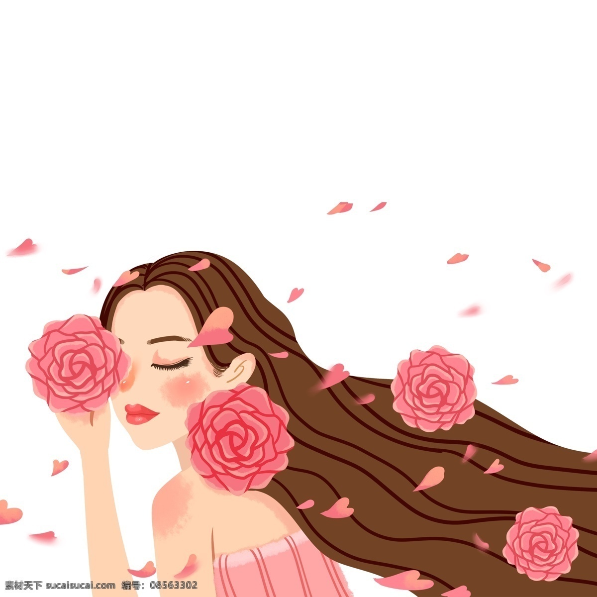 唯美 手绘 女孩 鲜花 卡通 花朵 植物 女生 人物设计
