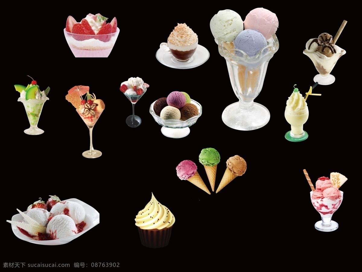 冰激凌 大全 各种颜色 各种样式 小伞 奶油 杯子 其他模版 广告设计模板 源文件