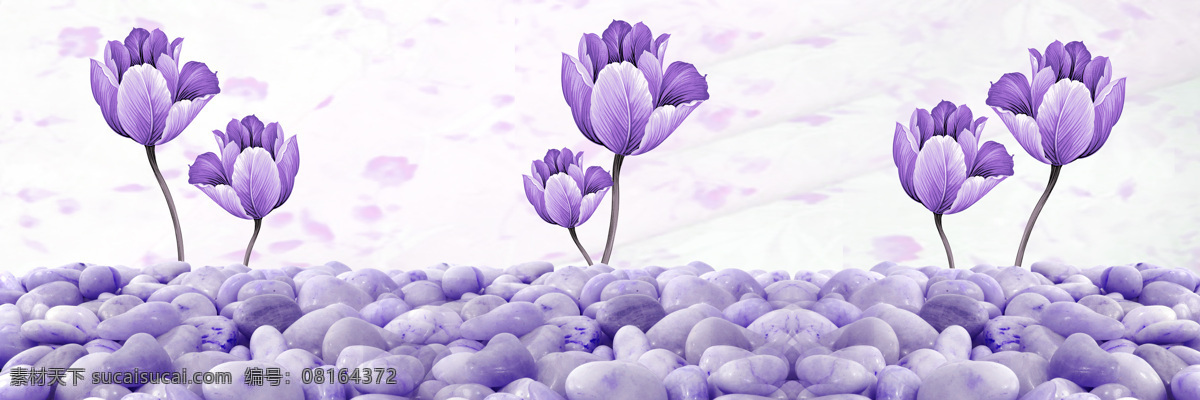 紫色 丁香花 装饰画 鹅软石 花语 六朵
