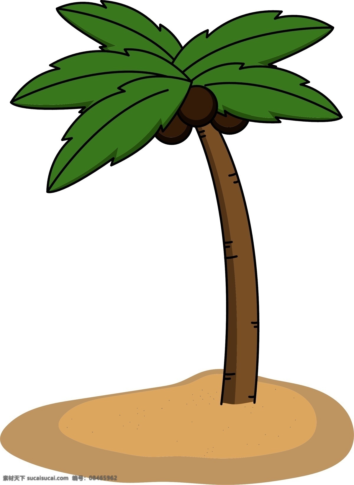 手绘 卡通 椰树 椰子 椰 汁 叶子 大海 旅行 海边 卡通手绘风 绿色树木 假期 夏天 夏至 暑假 椰汁
