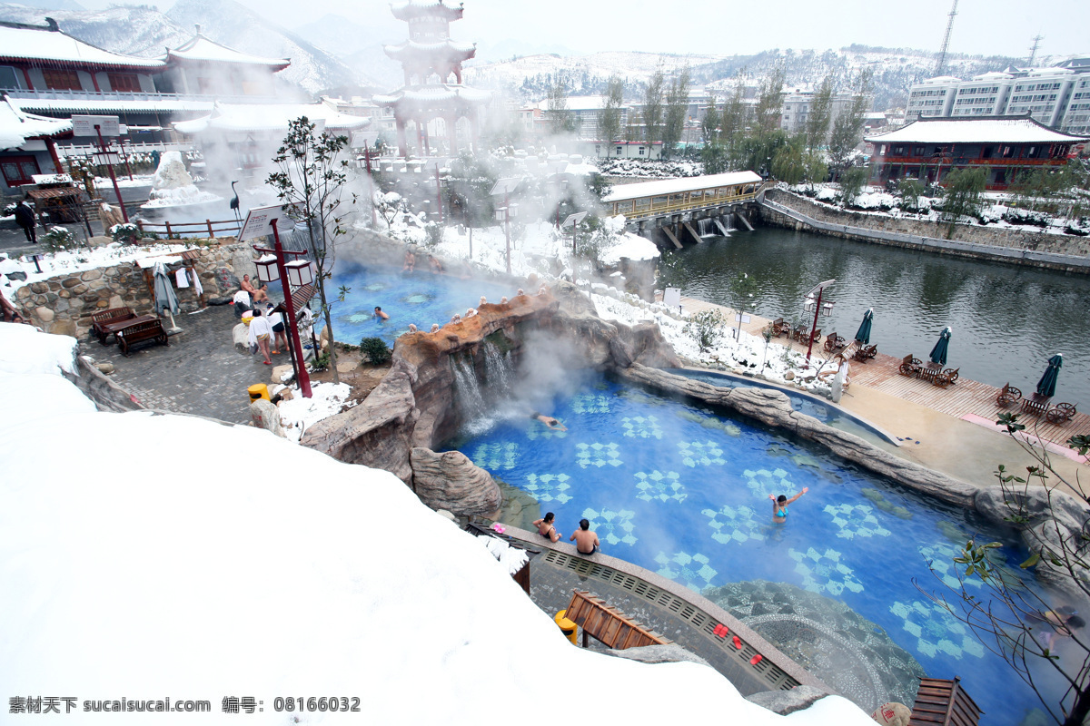 雪地 雪 雾气 水雾 水 室外温泉 磁疗温泉 石头温泉 汤峪温泉 汤峪 碧水湾温泉 旅游摄影 人文景观