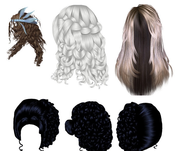 女性发型素材 女性发型 卷发 长发 头发素材 卷发素材 白色头发 直发 发套 黑色发套 分层 源文件