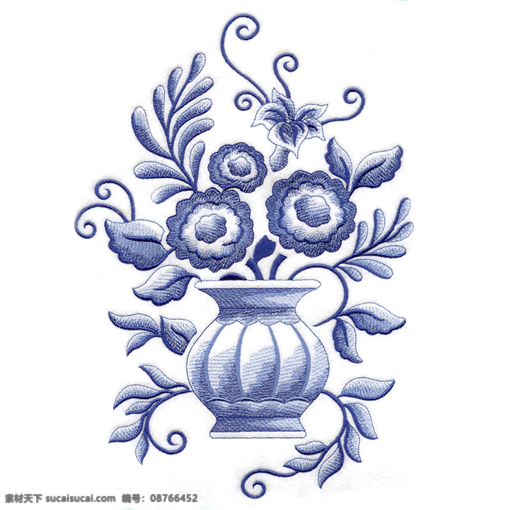 绣花免费下载 服装图案 花朵 花瓶 树叶 藤蔓 绣花 面料图库 服装设计 图案花型