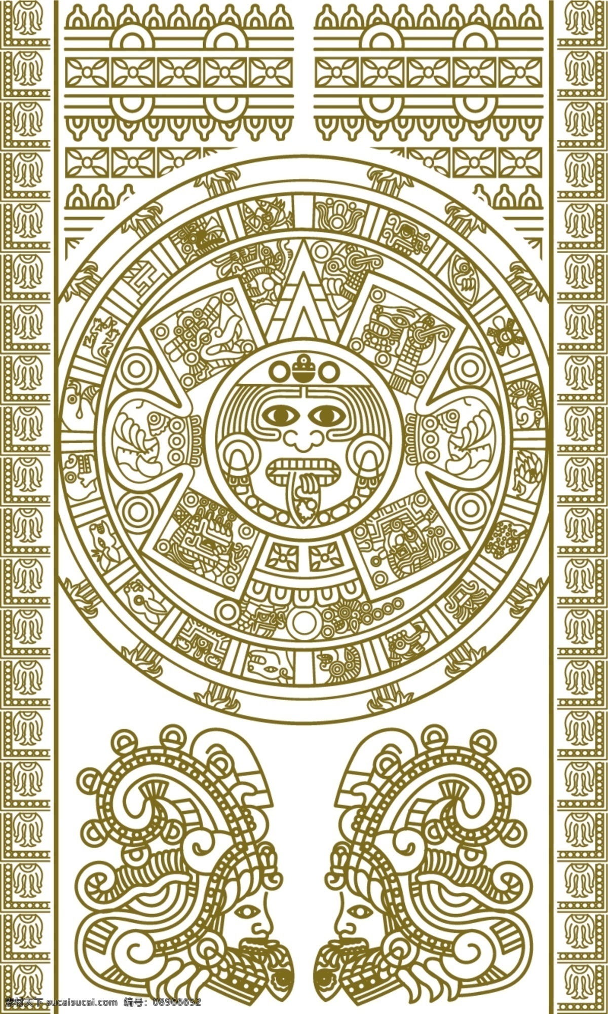 玛雅历法盘 玛雅符号 玛雅纹身 玛雅 古代 古老 手绘 图腾 考古图案 太阳 法盘 金色 玛雅历 平面素材
