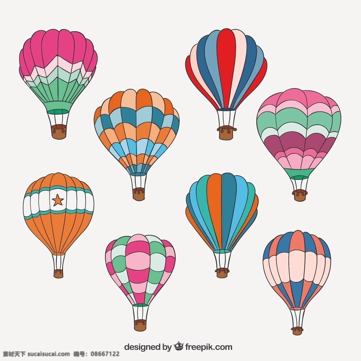 手工 绘制 热气球 天空 气球 可爱 色彩鲜艳 运输 绘画 空气 飞行 手绘