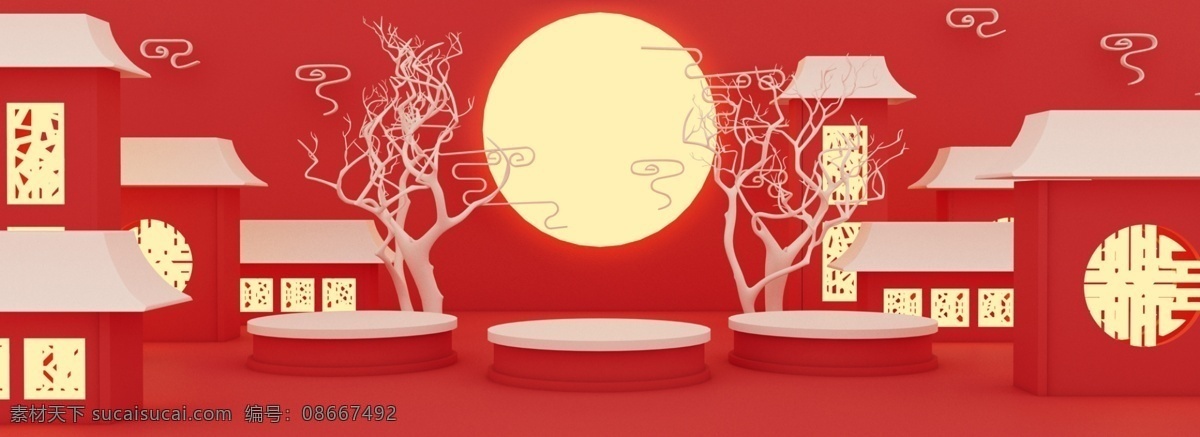 全 原创 新 中式 中国 风 红色 喜庆 春节 场景 背景 中秋 天猫 房子 电商 中国风 新中式 古风 过年 新年 元宵 十五 淘宝 京东 展台 卡通