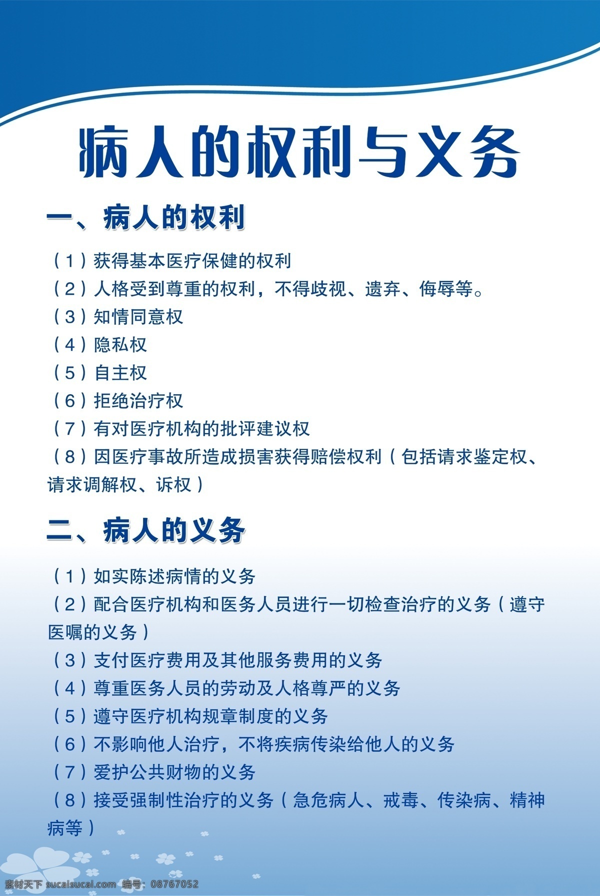 病人 权利 义务 医院 蓝色底图 白色