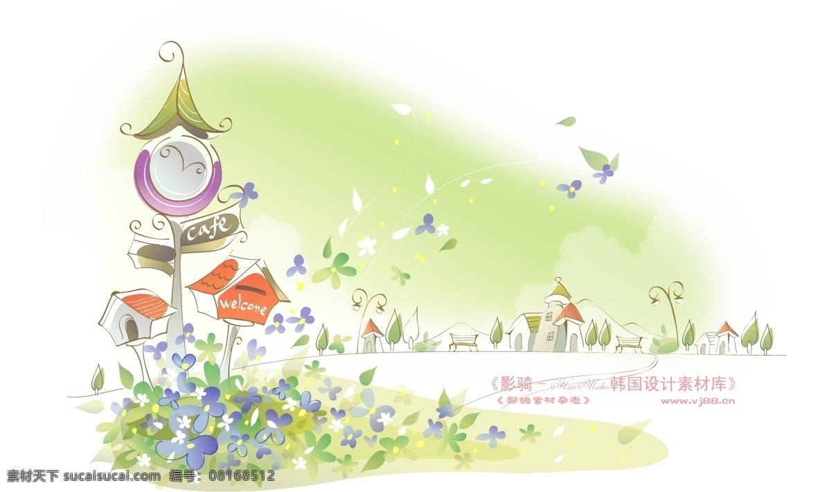梦幻 风景 hanmaker 韩国 设计素材 库 背景 抽象 底纹 花纹 梦幻风景 线条 矢量图 花纹花边