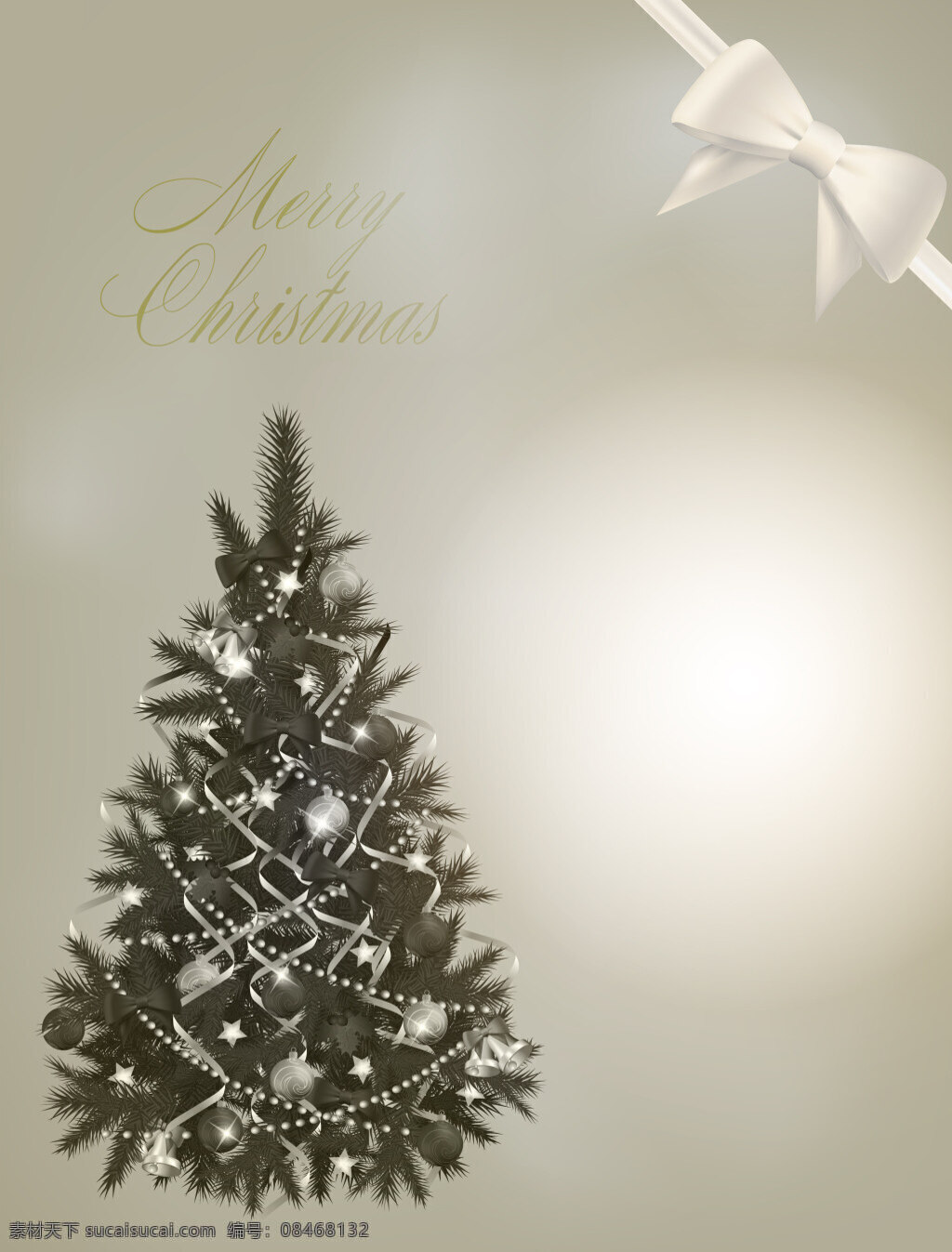 矢量 金色 圣诞节 背景 淡金色 圣诞树 蝴蝶结 丝带 海报