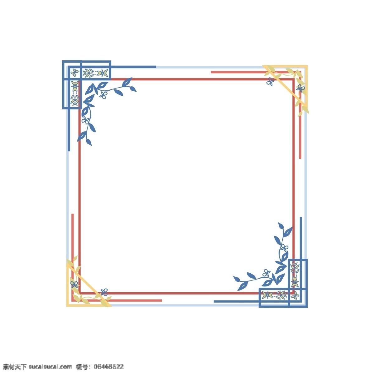 中国 风 线条 边框 插画 蓝色边框 红色边框 线条边框 插图 红色线条 蓝色花纹 蓝色叶子边框