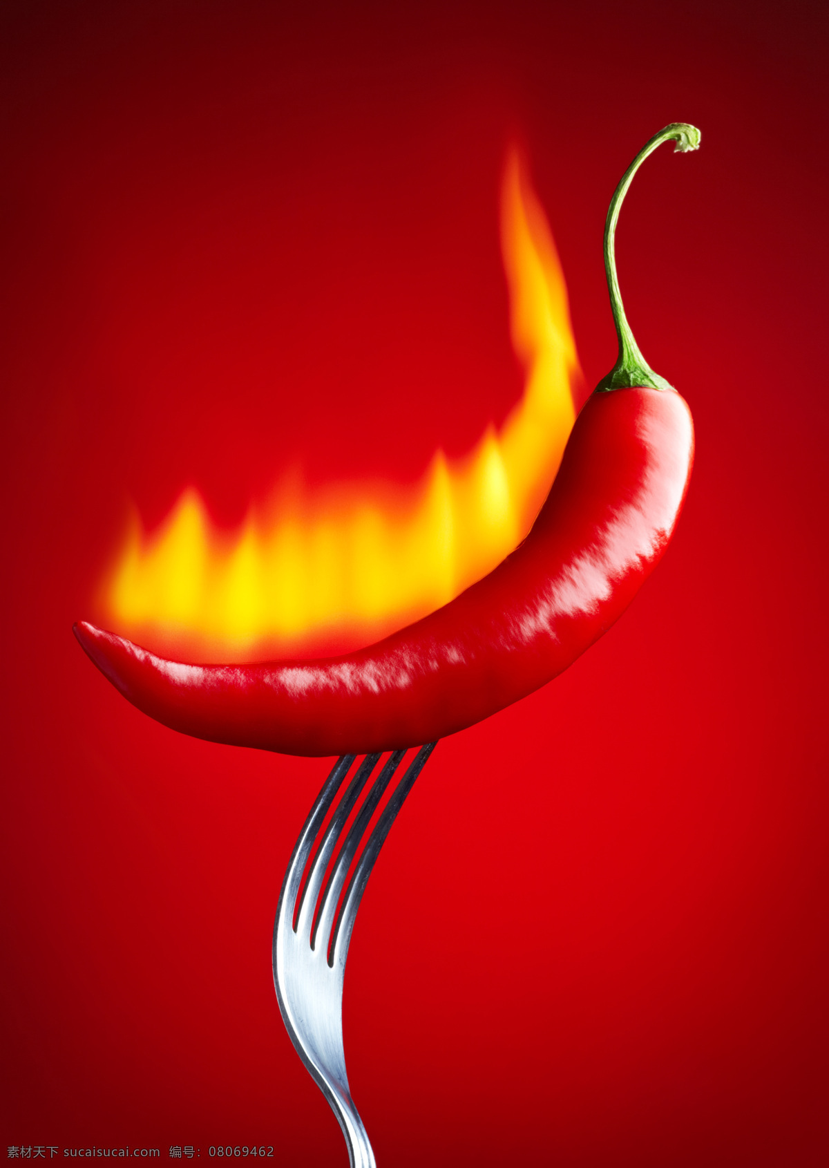 叉子 上 辣椒 火焰 燃烧的辣椒 红辣椒 新鲜蔬菜 蔬菜图片 餐饮美食