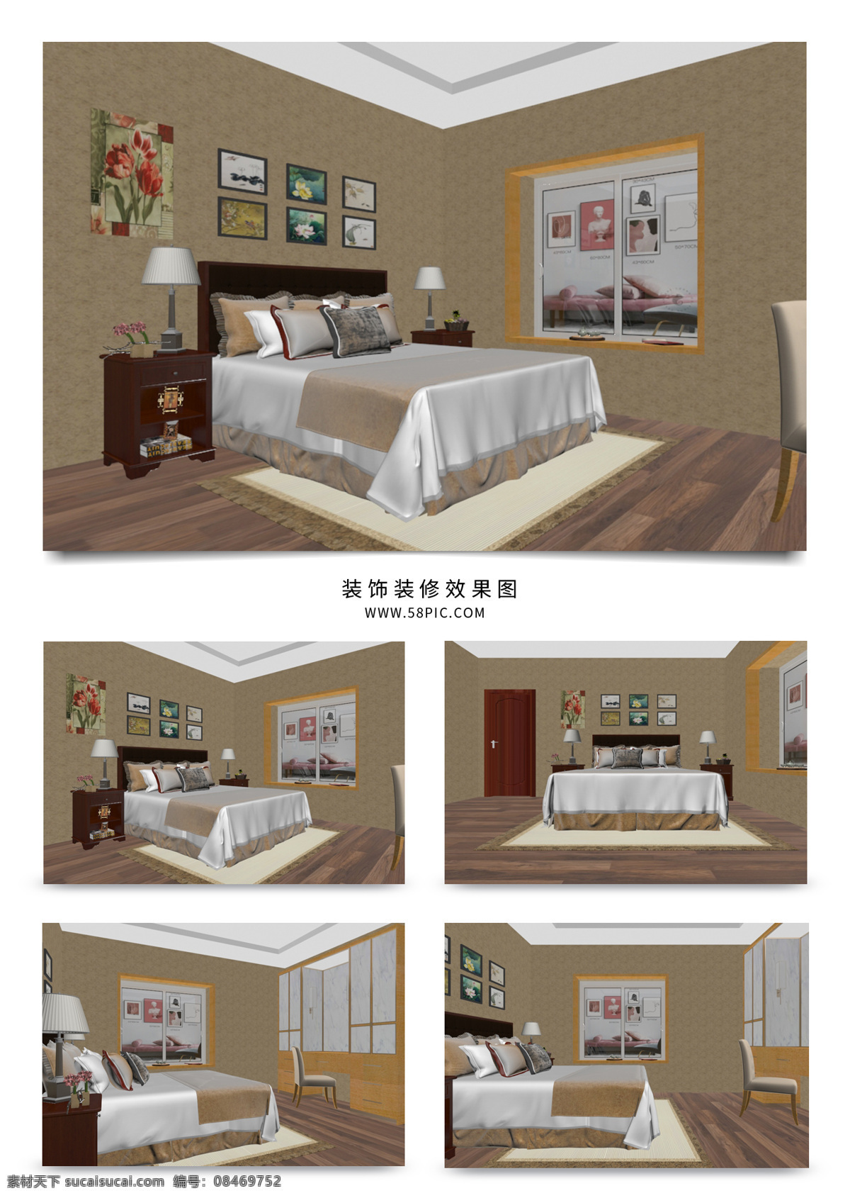 现代 新 中式 家装 卧室 效果图 床 装饰画 床头柜 卧室效果图 新中式