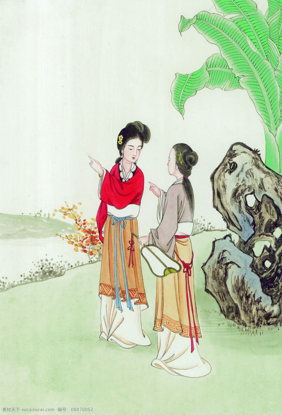两 女子 散步 图 古代女子 艺术 文化艺术