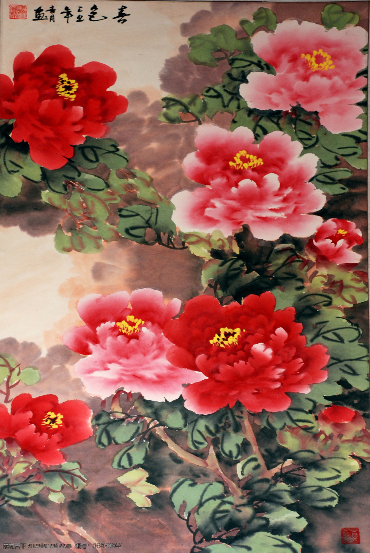 风景画 国画 花 绘画书法 牡丹 牡丹花 设计图库 喜色设计素材 喜色模板下载 喜色 写意牡丹 文化艺术 家居装饰素材 山水风景画