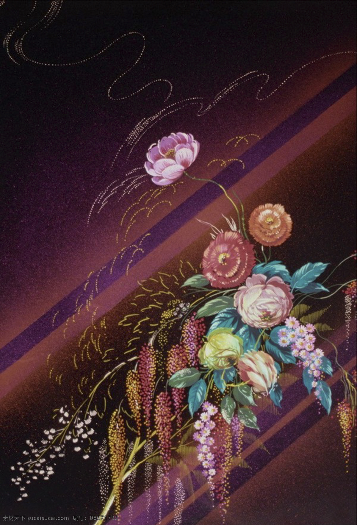 精美 花卉 花朵 布纹 背景图片 格式 布纹背景 底纹边框