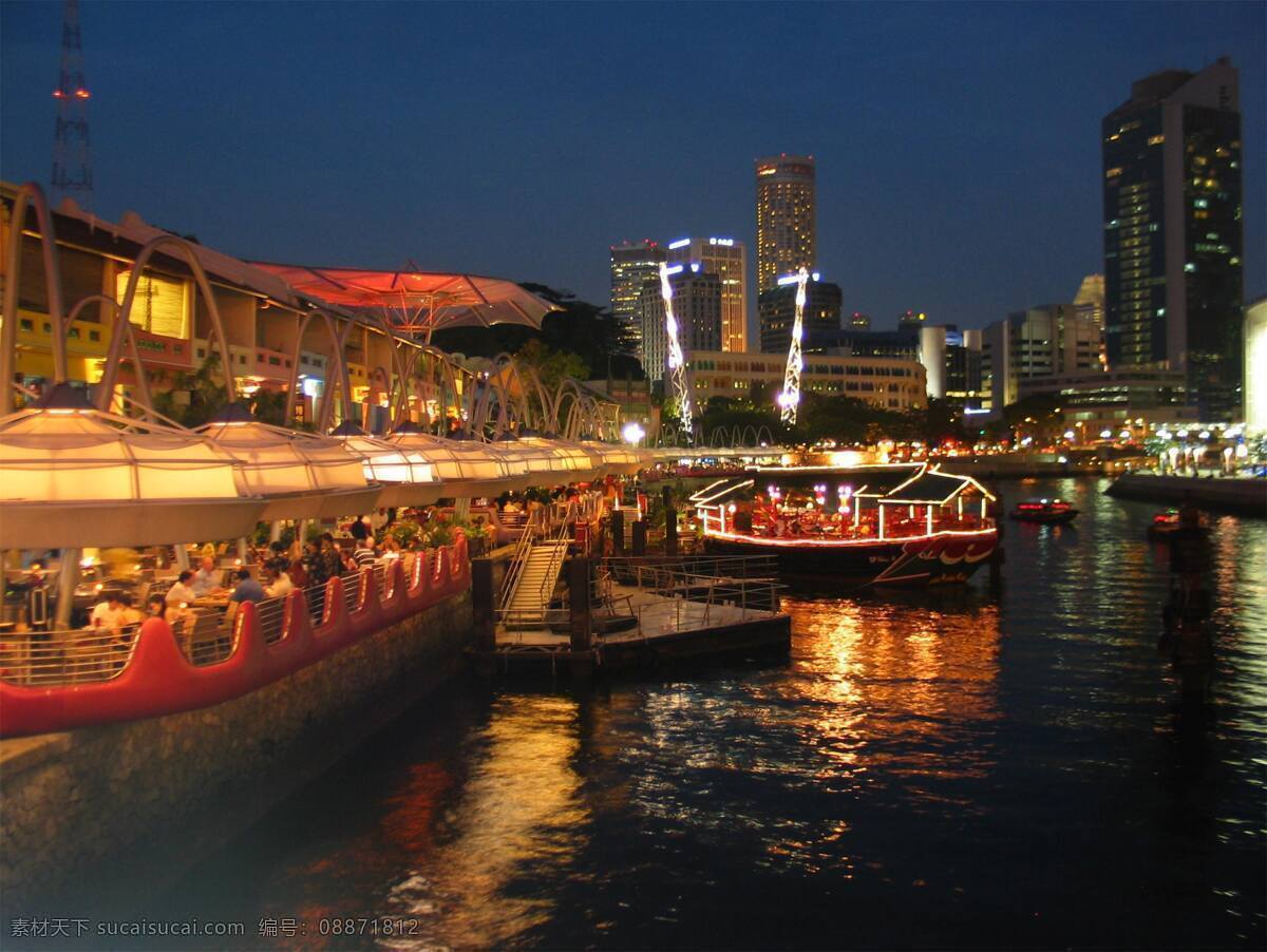 新加坡 克拉码头 夜景 河道 游船 河岸 美食街 高楼大厦 灯光灿烂 夜空 倒影 城市景观 旅游风光摄影 旅游摄影 国外旅游