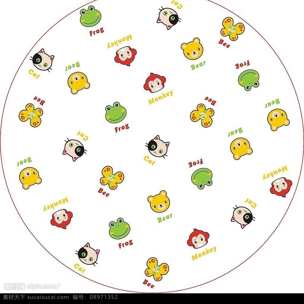 小 动物 头像 图案 小动物头像 卡通图案 底纹边框 底纹背景 矢量图库