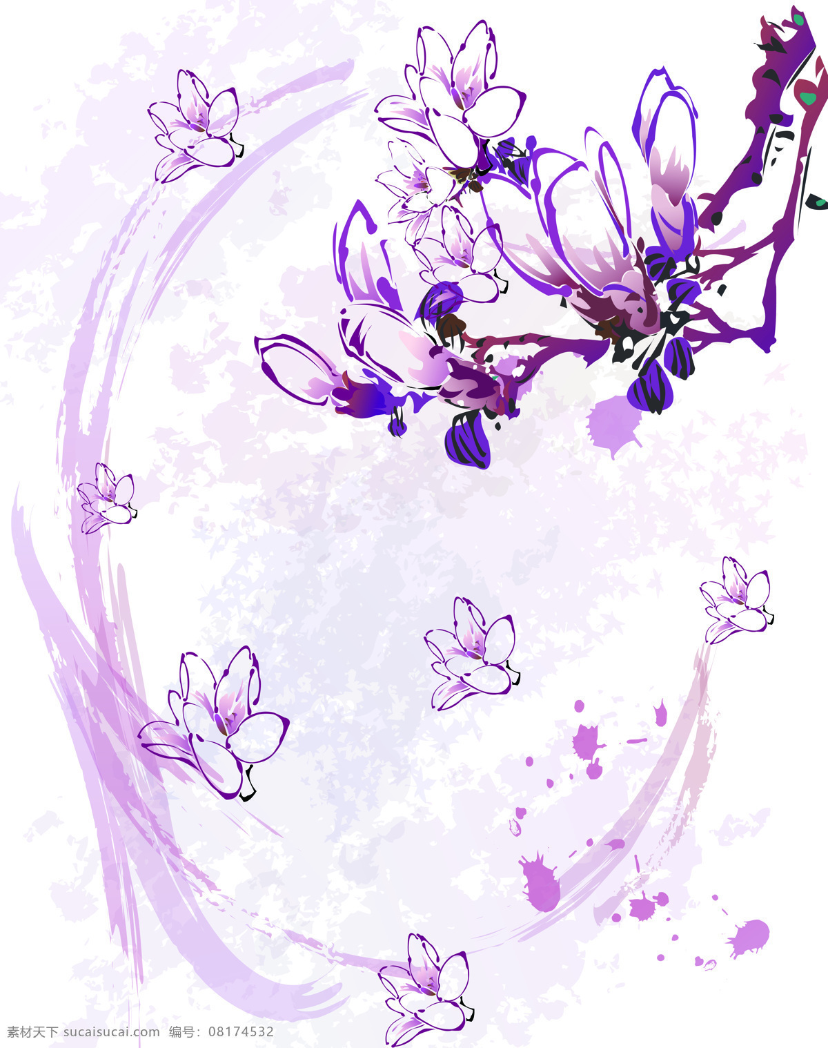 粉色 玉兰花 移门 白色背景 花瓣 花苞 花朵 花朵底纹 花枝 玉兰 k0756 玉兰情 枝子 粉色圆点 索亚卡23 移门大全23 装饰素材