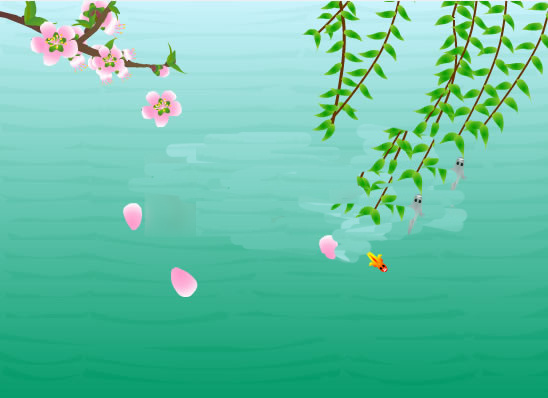 梅花 垂柳 荷塘 小 金鱼 戏水 flash 动画 网页素材 网页模板