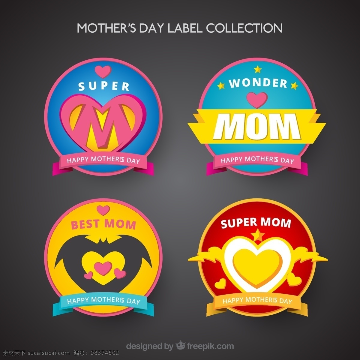 款 彩色 母亲节 标签 矢量 爱心 超级 妈妈 丝带 happy mothers day 矢量图...