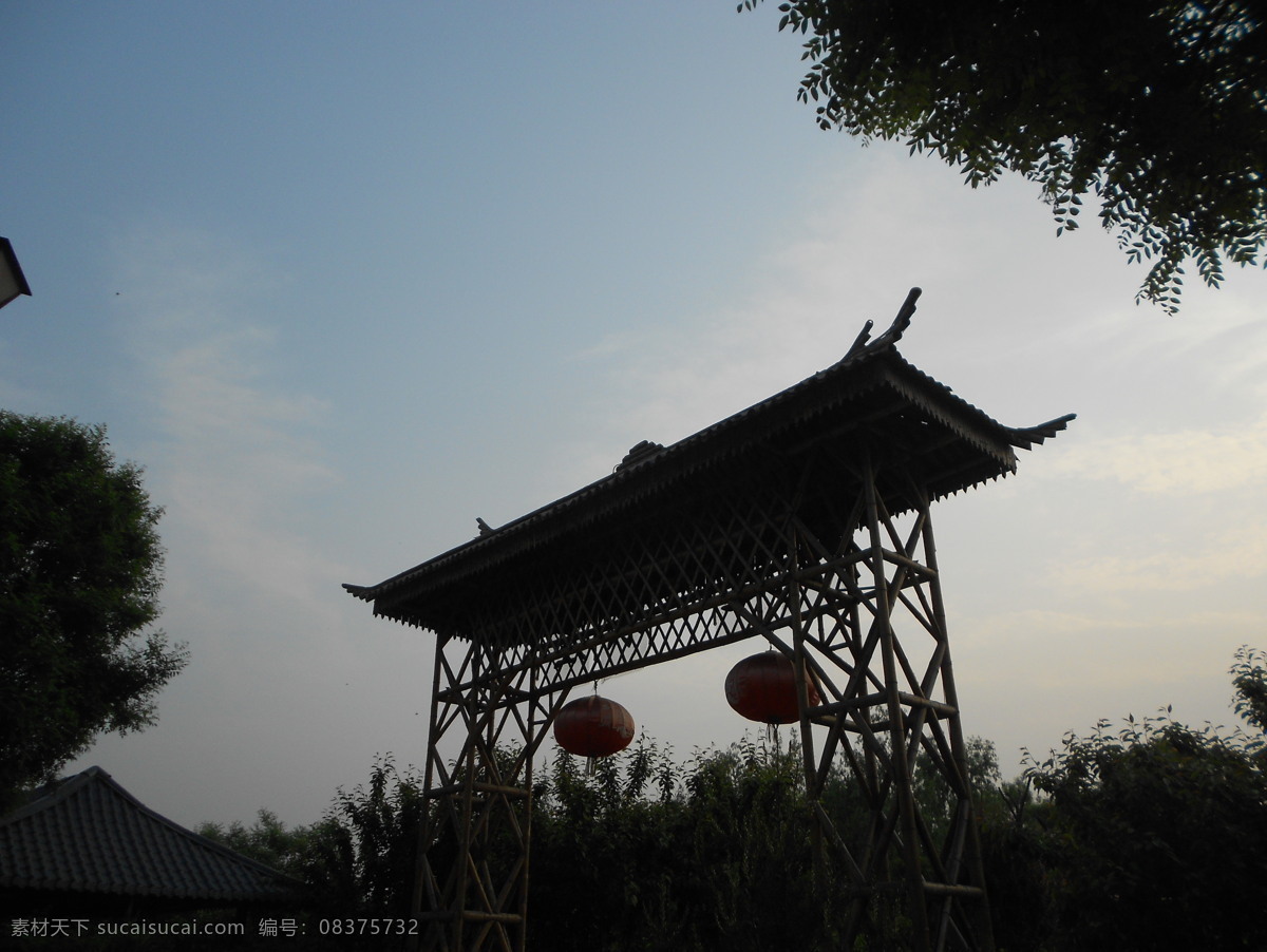 自然风景 蓝天 灯笼 木建筑 乡村文化 旅游摄影