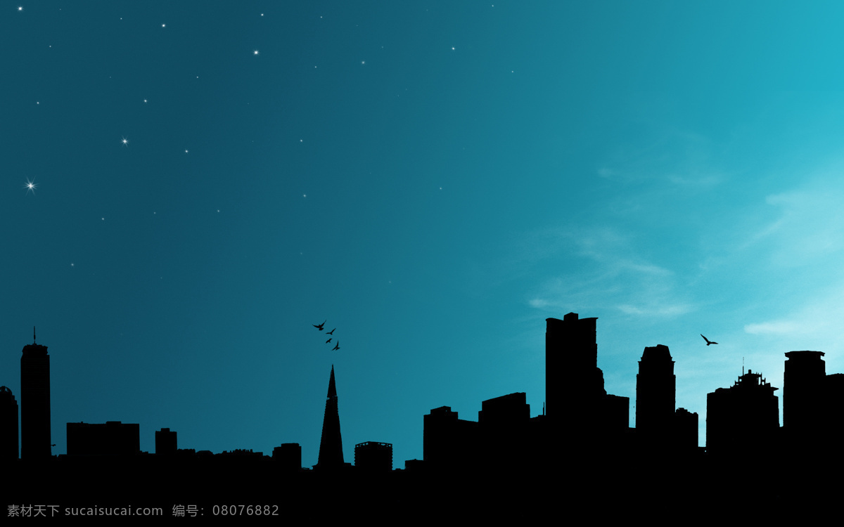 背景 背景底纹 底纹边框 黑色 剪影 建筑 建筑剪影 建筑群 蓝天 逆光 蓝色 大面积蓝色 小面积建筑 psd源文件